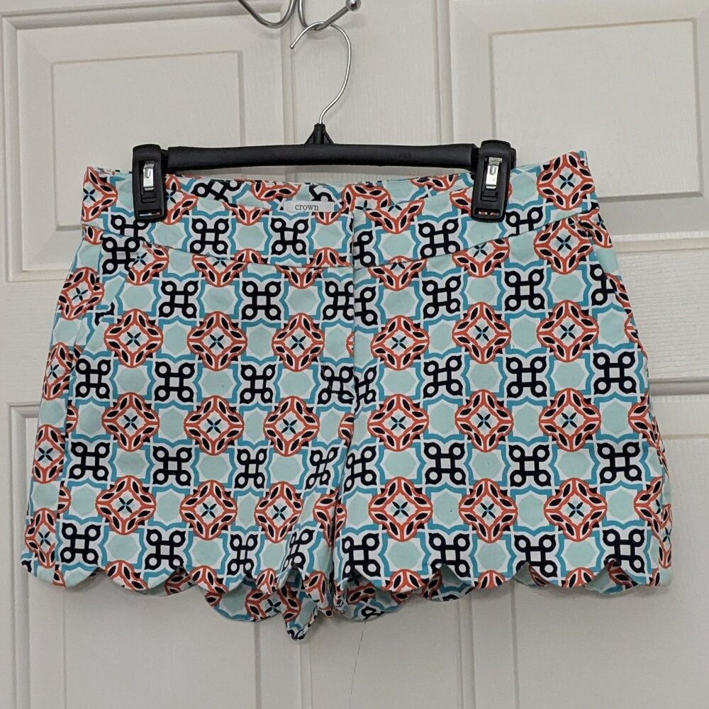 Crown & Ivy Shelby Shorts Women's Sz 6 Scalloped Hem Multicolor 4 Pocket